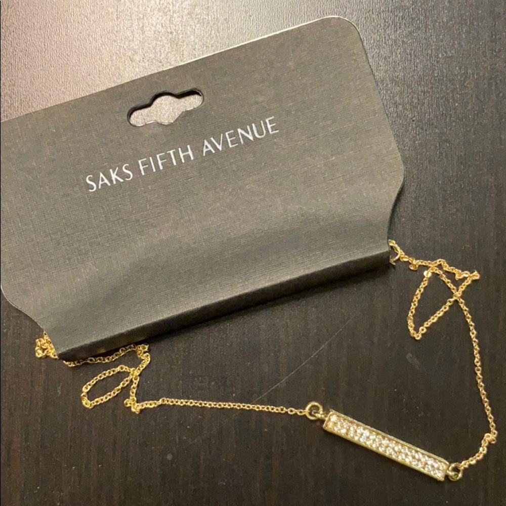 Saks 5th Avenue Gld Diamond Block Pendant Necklace
